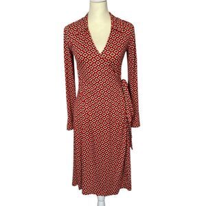 Boden True Wrap Dress Long Sleeve Geo Print – Size 8L